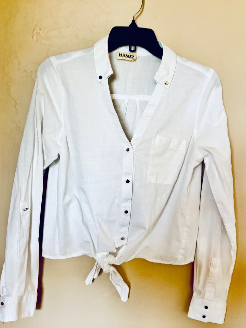 White Tie-Hem Button Front Blouse